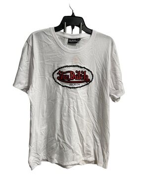 Von Dutch White Short-Sleeve Tee with Red Logo